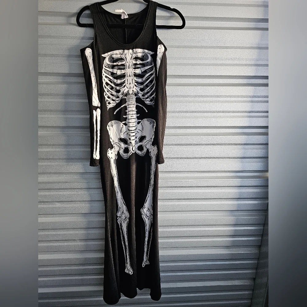 Women's Bone Appétit Skeleton Long Dress Costume - Picture 3 of 10